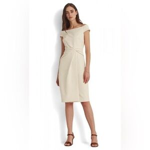 NWT Ralph Lauren Crepe Off The Shoulder Dress in Marscapone Cream